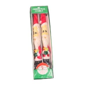 Vintage Santa Pillar Pair Candles 10" Christmas Decor Candle Stick Kitschy